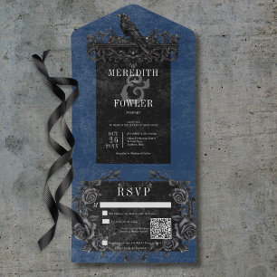 Rosas Pretos Góticos Raven e Pretos Código QR Azul