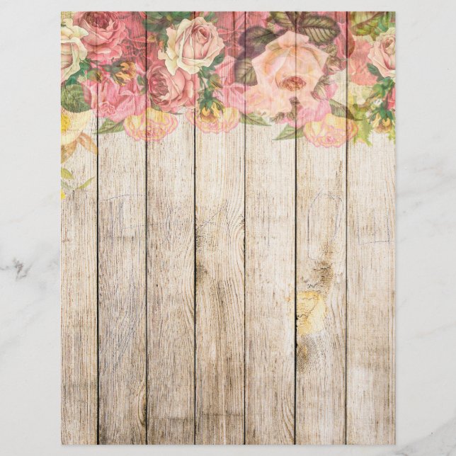 Rosas Românticas Rústicas Vintage em Madeira (Frente)