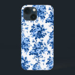 Rosas Românticos Antigos da Vintagem - Azul em Bra<br><div class="desc">Vintage antiga elegante e clássica,  rosas azuis Delft em fundo branco.</div>