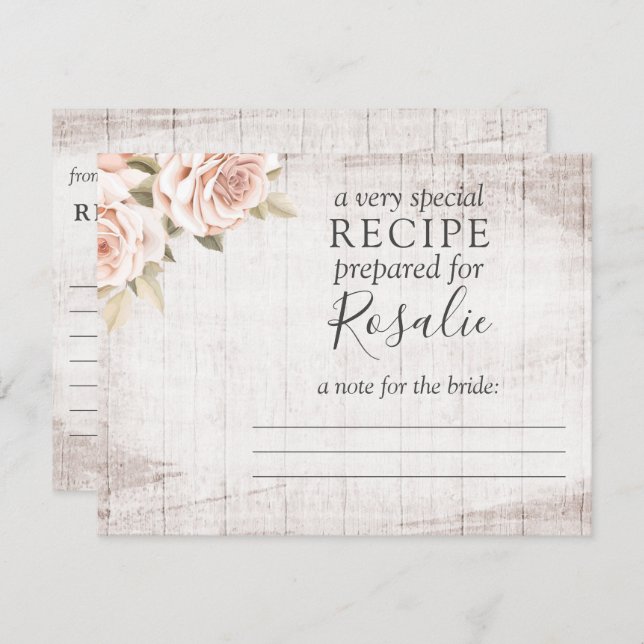 Rosas Românticos De Madeira Rústica Cartão De Rece (Frente/Verso)