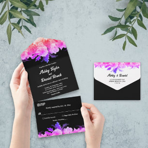 Rosas Românticos Elegantes Neon Floral Casamento