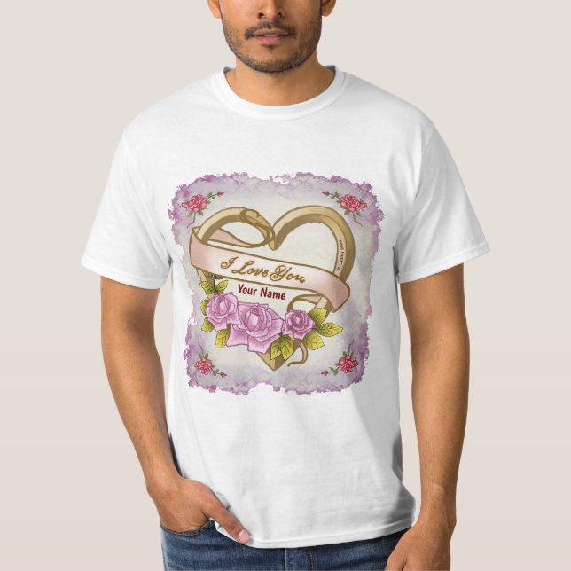 Rosas Rosa Bisel Camisetas do Coração (Frente)