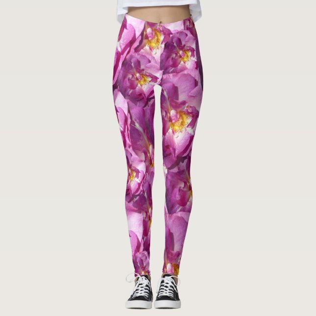 Rosas Rosa Brilha Leggings Personalizadas Elegante (Frente)