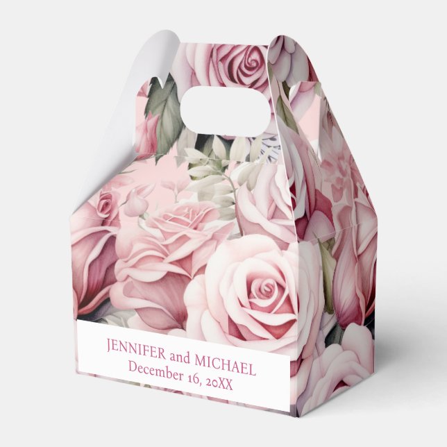 Rosas Rosa Caixas de Favor de Cores de Água (Frente)