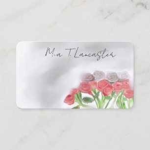 Rosas, rosa, cartão de visita floral roxo aquarela