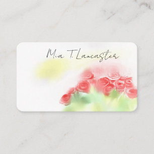 Rosas, rosa, cartão de visita floral roxo aquarela