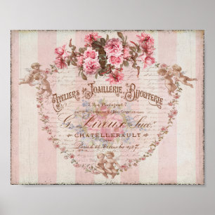 Rosas Rosa-chique Cupids Poster de Script Francês
