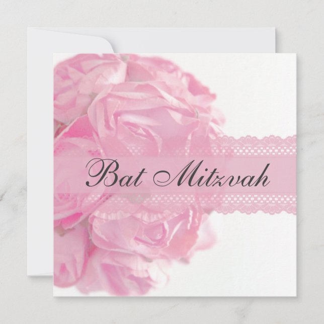 Rosas Rosa e Lace Bat Mitzvah Convite (Frente)