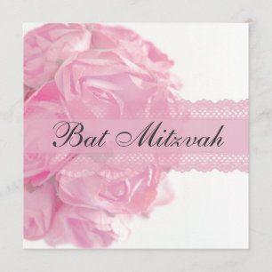 Rosas Rosa e Lace Bat Mitzvah Convite
