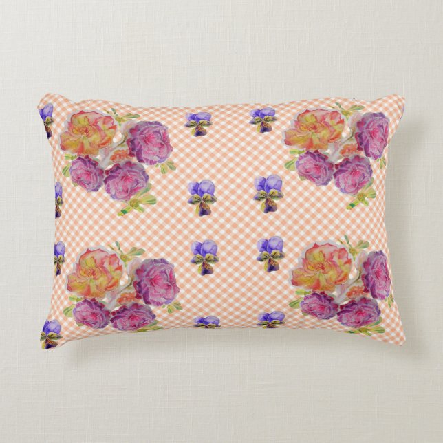 Rosas rosa e violetas Shabby, uma almofada floral (Frente)