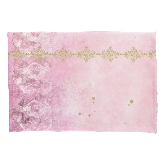 Rosas Rosa Grunge Damask - Pillowcase (Frente)