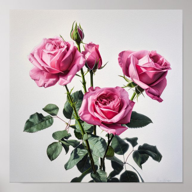 Rosas Rosa, Impressão de Arte Flor Poster (Frente)