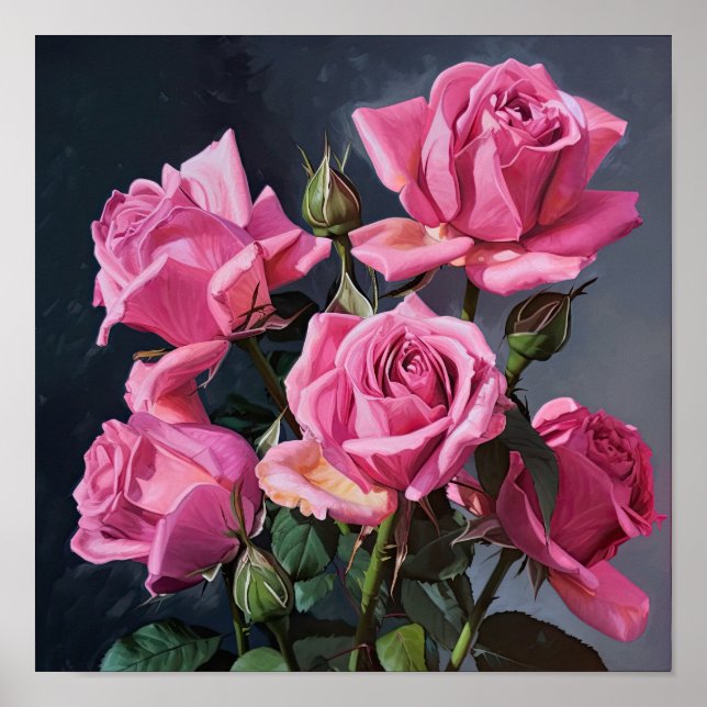 Rosas Rosa, Impressão de Arte Flor Poster (Frente)
