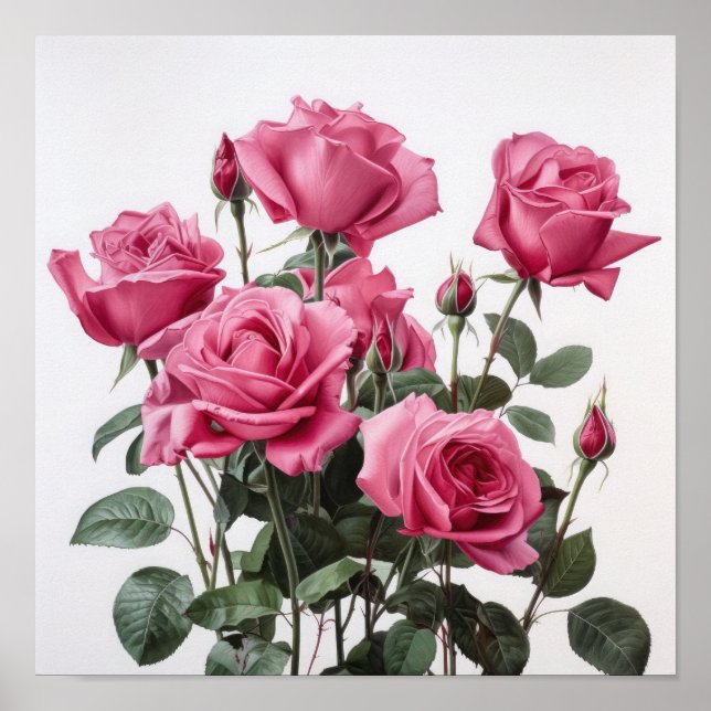 Rosas Rosa, Impressão de Arte Flor Poster (Frente)