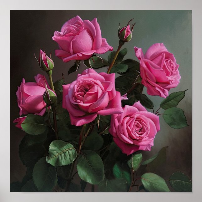 Rosas Rosa, Impressão de Arte Flor Poster (Frente)