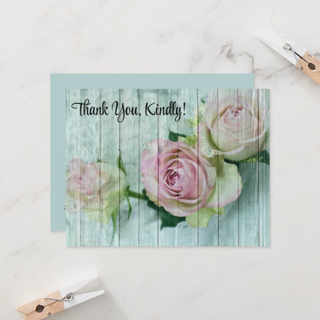 Rosas Rosa Pálidas, Chique, Obrigado, Cartão Plano (Frente/Verso In Situ)