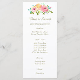 Rosas Rosa Pêssego no Menu Casamento Branco