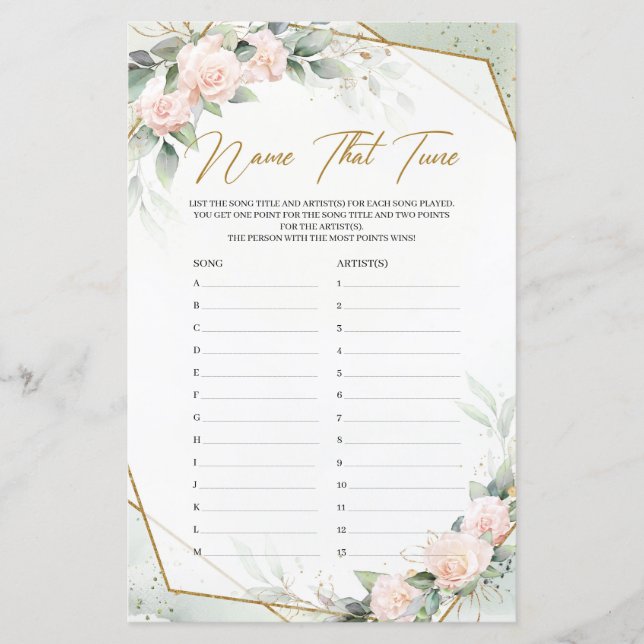 Rosas rosa poeirentas e verde Nome que Tune o jogo (Frente)