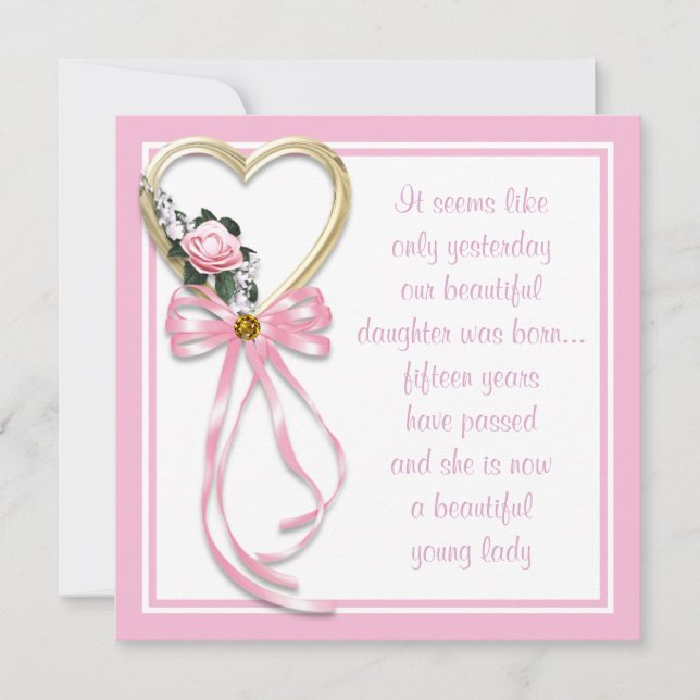 Rosas Rosa Quinceanera Convite (Frente)