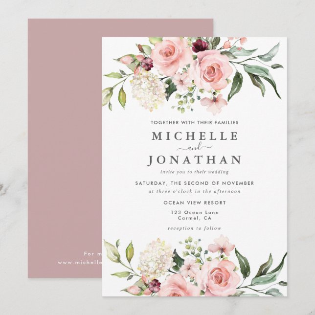 Rosas Rosa Românticas, Dusty Rosa, Convite para Ca (Frente/Verso)