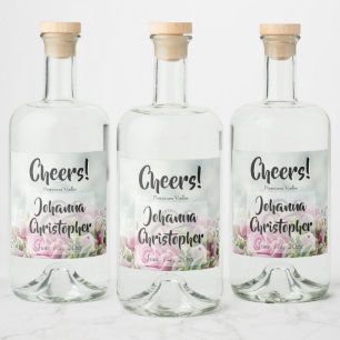 Rosas Rosa, Rótulo de Garrafa de Licor de Casamen