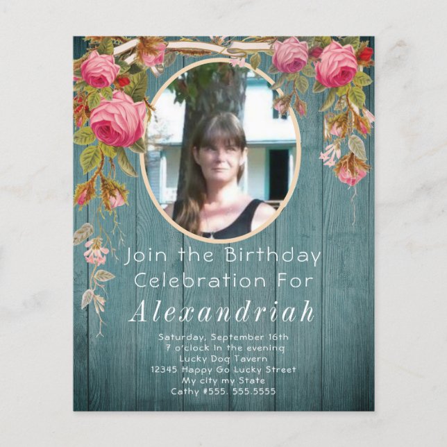 Rosas rosa-russas Madeira verde-azul-celeira (Frente)