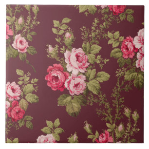 Rosas Rosa Vintage Elegantes em Fundo Maroon