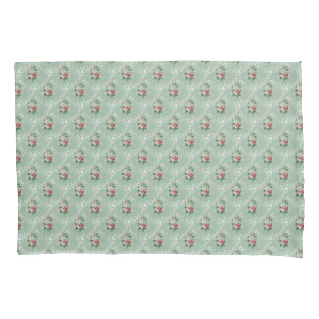 Rosas Rosa Vintage em Pastel Mint Sage Green (Frente)