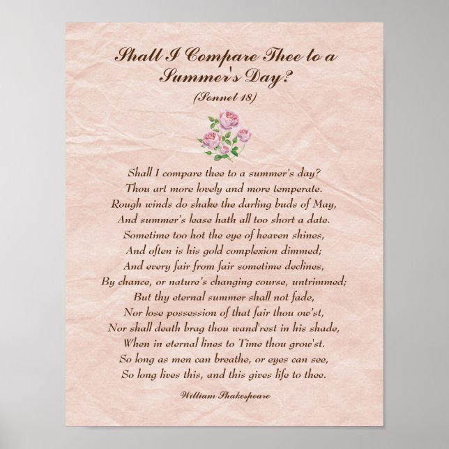 Rosas Rosa, William Shakespeare Love Poem Poster (Frente)