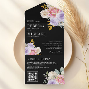 Rosas Roxas Purpura Código QR Floral Casamento Pre