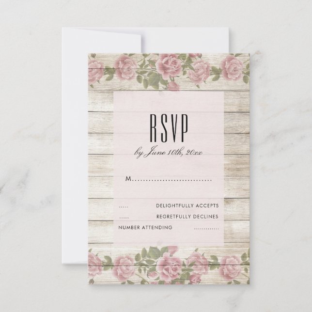Rosas Rústicas Em Madeira Casamento RSVP (Frente)