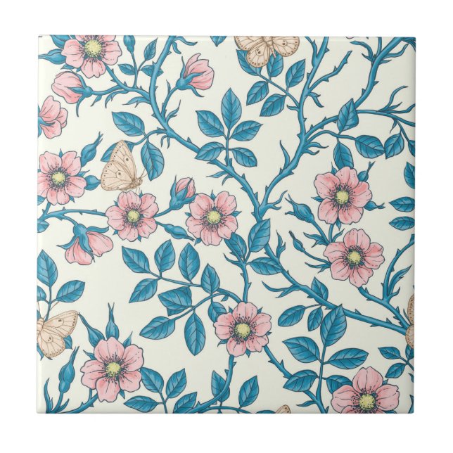 Rosas silvestres e borboletas /rosa/azul/branco es (Frente)
