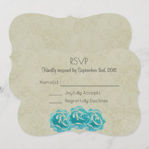Rosas Teal em Aquarela em Convite de Casamento em