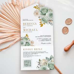 Rosas Verde Salvia Código QR Floral Casamento