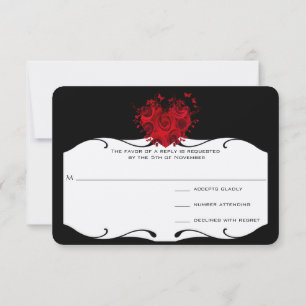 Rosas Vermelhas & Borboletas Coração em Preto RSVP
