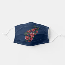 Rosas vermelhas bordadas Verde Folha Floral Azul