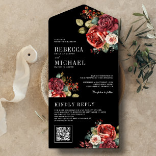 Rosas Vermelhas Borgonha Código QR Floral Preto Ca
