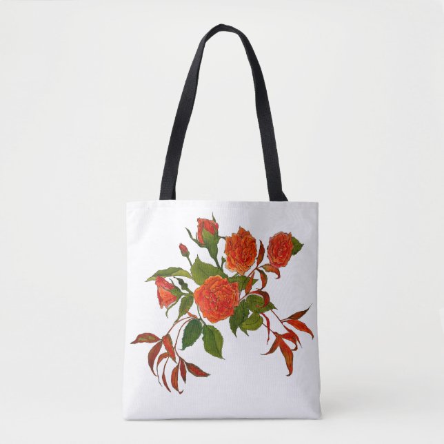 Rosas vermelhas com folhas vermelhas Tote Bag (Frente)