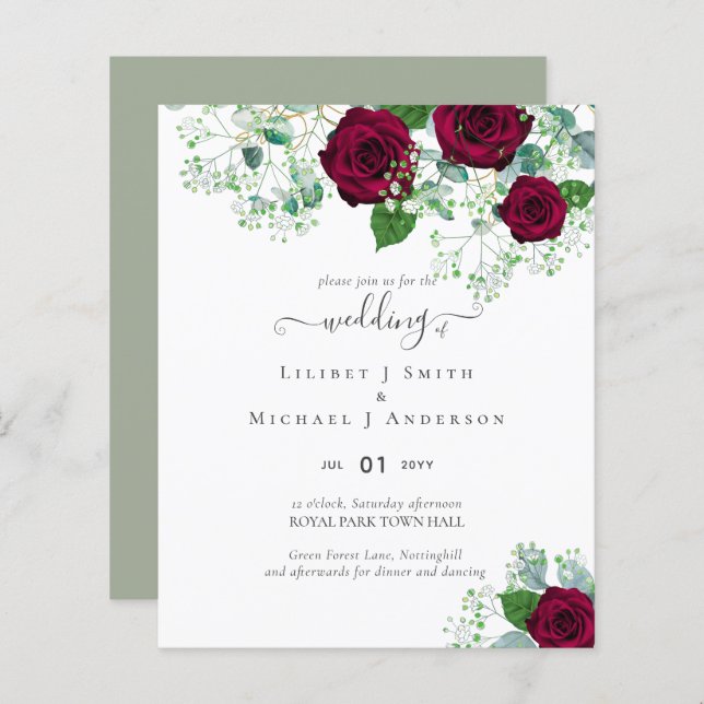 ROSAS VERMELHAS de Borgonha Gypsophila WEDDING (Frente/Verso)