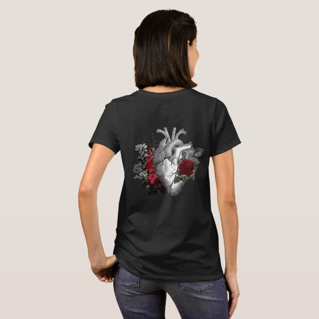 Rosas vermelhas de sangue com camiseta cardíaca vi (Parte Traseira Completa)