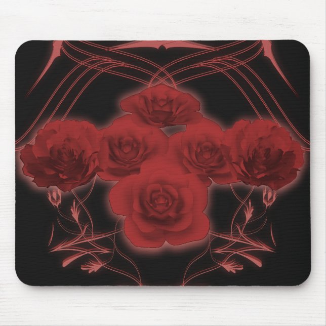 Rosas vermelhas e Padrões tribais - Mousepad (Frente)