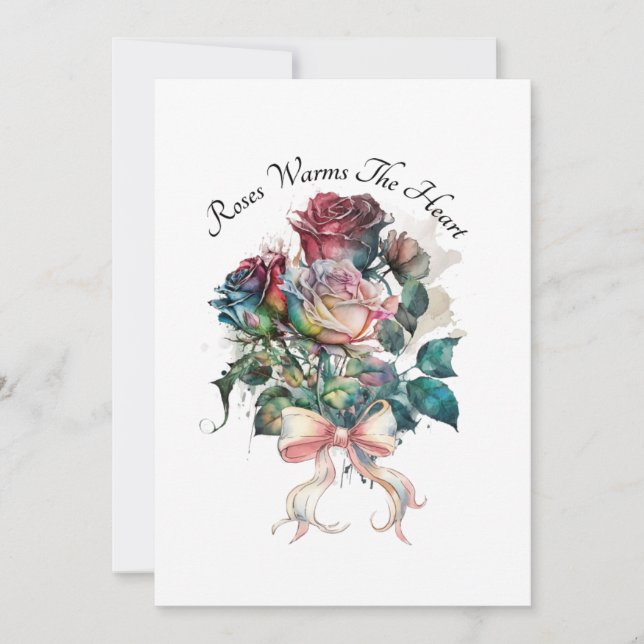 Rosas vermelhas e rosadas com cartão de laço (Frente)