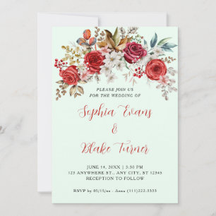 Rosas Vermelhas Elegantes Convite de Casamento Flo