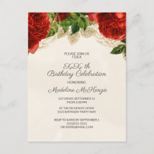 Rosas vermelhas Elegantes no Convite de Aniversári