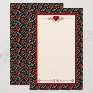 Rosas Vermelhas em Papelaria Toile De Jouy Preta