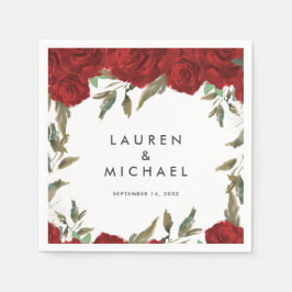 rosas vermelhas florais de guardanapos de casament