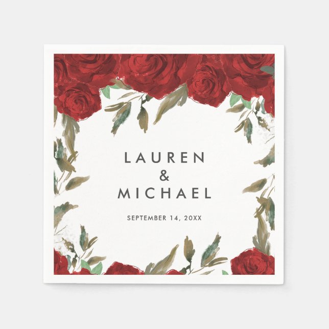 rosas vermelhas florais de guardanapos de casament (Frente)