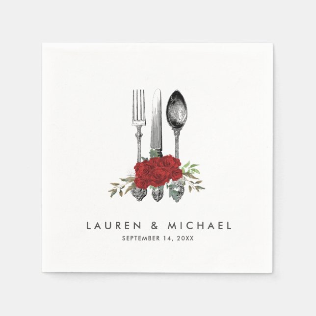 rosas vermelhas florais guardanapos de casamento f (Frente)