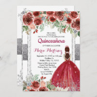 rosas vermelhas Flores Silver Quinceanera Convite