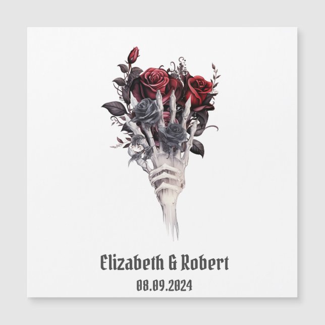 Rosas Vermelhas Góticas Casamento Esqueleto  (Frente)